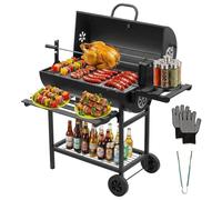 Barbecue au charbon XXL avec thermomètre - Surface de cuisson de 2450 cm² - Acier au carbone