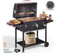 Barbecue au charbon XXL, barbecues au charbon avec couvercle, grand barbecue au charbon pour balcon, jardin, extérieur. Barbecue comprenant une grille de 71 x 43 cm, un thermomètre, une pince de cuisi