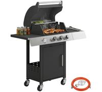 Barbecue au gaz, 3 brûleurs, thermomètre intégré, couleur noire
