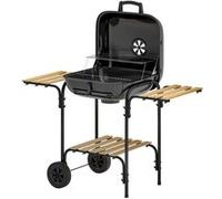 Barbecue charbon de bois avec couvercle 2 roues 3 étagères grilles acier chromée G