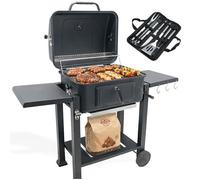 Barbecue Charbon de Bois avec Couvercle Hauteur de Braise Ajustable Grille de Cuisson XL 54x43 cm