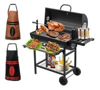 Barbecue Charbon de Bois Grande Taille avec Grille de Cuisson,Évent Réglable,2 Tabliers et Chicken Grill,TEENO