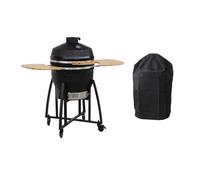 Barbecue charbon de bois, grill et fumoir, céramique Ø57cm avec roues, tablettes et housse KAMADO