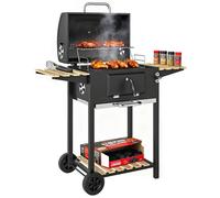 Barbecue charbon de bois - Outsunny - réglable en hauteur - grille couvercle thermomètre étagères roues et décapsuleur - noir