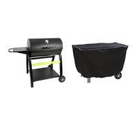 Barbecue Charbon de Bois sur Chariot - Tonino 70 - Cuisson 3 en 1 - Surface de Cuisson : 2 822 cm² - Noir & Housse de Protection pour Plancha à Poser - Dimensions : L 125 cm x P 60 cm x H 80 cm