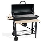 Barbecue Charbon de Bois XXL avec Couvercle | Barbecue à Charbon Américain | Barbecue Extérieur avec grille 71x38 cm | 2 Tablettes en bois Rabattables | Récupérateur de Cendres | Ravigarden