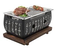 Barbecue charbon japonais portableAlliage d'aluminium légerPlaque de base en bois pour isolation thermiqueCendrier et filet inclus
