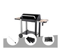 Barbecue charbon vulcano 3000 + kit tournebroche + gant de protection + malette