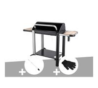 Barbecue charbon vulcano 3000 + kit tournebroche + gant de protection - somagic