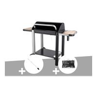 Barbecue charbon vulcano 3000 + kit tournebroche + malette 8 accessoires inox -