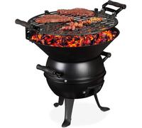 Barbecue compact et modulable de 35 cm de diamètre, noir, à charbon de bois, en fonte, portable