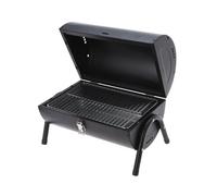Barbecue cylindre en métal noir mat avec manche en bois et pieds métalliques - Comprend 2 grilles et 2 plaques métalliques 38 x 24,5 cm