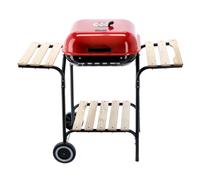 Barbecue de jardin avec roulettes et couvercle – Barbecue à charbon compact pour l'extérieur – avec système de régulation de l'aération, tablettes et grille chromée – Rouge/Noir [DA01192]