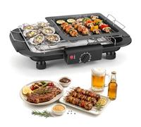Barbecue électrique 2000 W, plaque de cuisson Teppanyaki avec 6 niveaux | Grill d'intérieur avec bac récupérateur, double chauffage 2000W, plaque de cuisson antiadhésive amovible