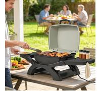 Barbecue électrique extérieur 2300W, barbecue de table portable avec grilles émaillées, étagères latérales, noir