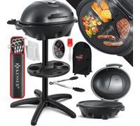 Barbecue électrique KESSER® 2 en 1 : barbecue de table - barbecue sur pied avec couvercle et socle | Puissance max. 2 400 watts | Thermomètre | Revêtement antiadhésif | Plaque de cuisson XXL | Tablett