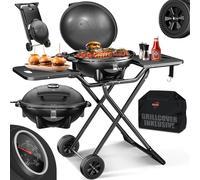 Barbecue électrique KESSER® 2 en 1 - Barbecue de table et sur pied avec couvercle et socle | 2400 W max. | Pliable | Thermomètre | Revêtement antiadhésif | Plateau de cuisson et table d'appoint | 2 ro