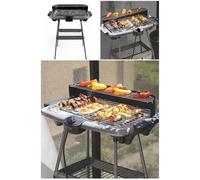 Barbecue Electrique sur Pieds ou de Table Gris 2000W Poignées intégrées, pare-vent amovible