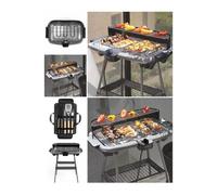 Barbecue Electrique sur Pieds ou de Table Gris 2000W + Set de 4 accessoires pour barbecue Acier inoxydable avec finition bois