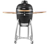 Barbecue et fumoir au charbon de bois, barbecue Kamado au charbon de bois de 450 mm, barbecue en céramique mobile avec 4 roues (dont 2 verrouillables), thermomètre intégré, évent et tablette latérale 