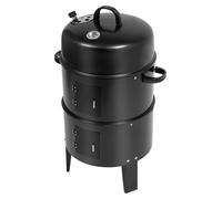 Barbecue fumoir 3-en-1 - Barbecue au charbon de bois avec fumoir - 2 niveaux - Ø 40 cm - Hauteur 84 cm - Réglage de l'arrivée d'air - Thermomètre intégré - Modèle démontable - Noir