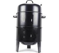 Barbecue fumoir au charbon de bois 3-en-1 - Modèle sur pied - 2 niveaux - Ø 40 cm - Thermomètre intégré - Aérateurs réglables - Structure démontable - Noir