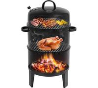 Barbecue fumoir - Barbecue au charbon de bois - 84 cm - Thermomètre intégré - Pour griller et fumer - Noir