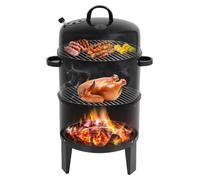 Barbecue fumoir grill - Barbecue au charbon de bois et fumoir - Grill en forme de tonneau de 84 cm, avec thermomètre, en métal, pour la viande et la volaille, pour une utilisation en extérieur - noir