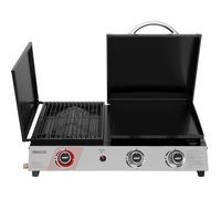 Royal Gourmet 3 Brûleurs Barbecue Gaz Portable, 3 en 1 Plancha et Grille en Émaillés Combinés avec Couvercle Multifonctionnel, Puissance 8.5kW Propane, Adapté pour le Camping et l' Extérieur, Noir