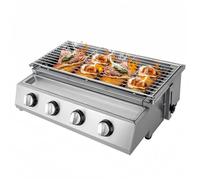 Barbecue Gaz 4 Brûleurs Infrarouges | Inox Réglable H 9cm | Allumage Indépendant | Pour Terrasse, Balcon & Jardin | LPG 2800Pa