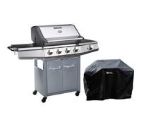 Barbecue gaz avec LED Bingo 5 - 5 Brûleurs dont 1 latéral - 15.2kW + Housse protection - Argenté