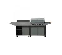 Cook'in Garden - Cuisine Extérieure Gaz BURN, Barbecue avec Desserte intégrée, 5 Brûleurs, Thermomètre Intégré, Rangement Supplémentaire, Structure en Acier, Idéal pour 12 convives