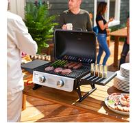 Barbecue gaz de table transportable, 2 brûleurs 5,6 KW, barbecue gaz de camping avec étagères latérales, couvercle, noir