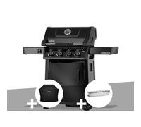 Barbecue gaz Freestyle 425 noir 4 brûleurs avec porte et brûleurs inox + Housse de protection + Boitier pour fumage - Napoléon