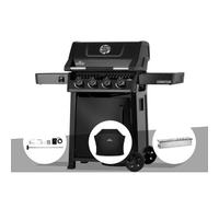 Barbecue gaz Freestyle 425 noir 4 brûleurs avec porte et brûleurs inox + Housse de protection + Rôtissoire + Boitier pour fumage - Napoléon