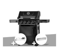 Barbecue gaz Freestyle 425 noir 4 brûleurs avec porte et brûleurs inox + Rôtissoire + Boitier pour fumage - Napoléon