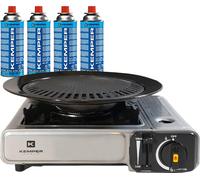 KEMPER - Barbecue Grill 2 en 1 Réchaud gaz piézo 2200 W + Plaque Grill + 4 Cartouches gaz Butane Camping
