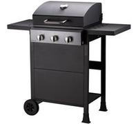 Barbecue gaz sur chariot 3 feux - COOKING BOX - 3 brûleurs - Grilles en acier émaillée 49 x 39 cm - tablettes rabattables - Noir Noir G