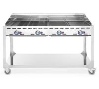HENDI Système de gril Green Fire 4 brûleurs, Profi Line, avec support à roulettes, gris clair, 22kW, 1400x612x(H)825mm