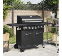vidaXL Barbecue gril à gaz 7 brûleurs chariot acier enduit de poudre Noir 18200 W