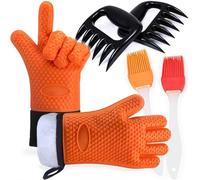 Barbecue griller Gants résistant à la chaleur avec ours Griffe viande griffes et silicone badigeonner Brosse, étanche antidérapant Manique avec Extended protection pour barbecue Cuisine Cuisson