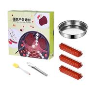 Barbecue Jetable au Charbon, Allumage Rapide, Conception Sans Fumée | Kit Barbecue Extérieur Portable, Coque Anti-Brûlure Séparée, Grille Métallique, Pince Alimentaire et Brosse à Huile, pour