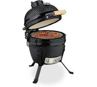 Barbecue Kamado, Ø 26 Cm, Grill Japonais Céramique Avec Thermomètre 450°C, Grillade, Fumoir, Couvercle, Noir