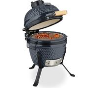 Barbecue Kamado Relaxdays, Ø 32 cm, barbecue en céramique avec thermomètre jusqu'à 450 °C, barbecue, grillades, cuisson et cuisson au four, fumoir, gris