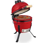 Barbecue Kamado Relaxdays, Ø 32 cm, barbecue en céramique avec thermomètre jusqu'à 450 °C, barbecue, grillades, cuisson et cuisson au four, fumoir, rouge