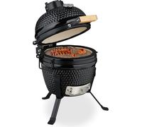 Barbecue Kamado Relaxdays, Ø 32 cm, barbecue en céramique avec thermomètre jusqu'à 450 °C, barbecue, grillades, cuisson et cuisson au four, fumoir, noir