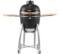 Barbecue Kamado VEVOR, barbecue en céramique, fumoir Ø 450 mm, avec poignées en bois, tablettes latérales, support métallique avec roulettes et thermomètre jusqu'à 400 °C, circulation d'air supérieure