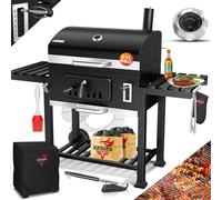 Barbecue KESSER® Chariot de barbecue XXL Barbecue au charbon de bois avec couvercle, roulettes, poignée en acier inoxydable, grille et thermomètre Charbon de bois Barbecue au charbon Chariot grand Bar