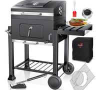 Barbecue KESSER® Chariot de barbecue XXL Barbecue au charbon de bois avec couvercle, roulettes, poignée en acier inoxydable, grille et thermomètre Charbon de bois Barbecue au charbon Chariot grand Bar