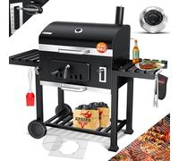 Barbecue KESSER® Chariot de barbecue XXL Barbecue au charbon de bois avec couvercle, roulettes, poignée en acier inoxydable, grille et thermomètre Charbon de bois Barbecue au charbon Chariot grand Bar